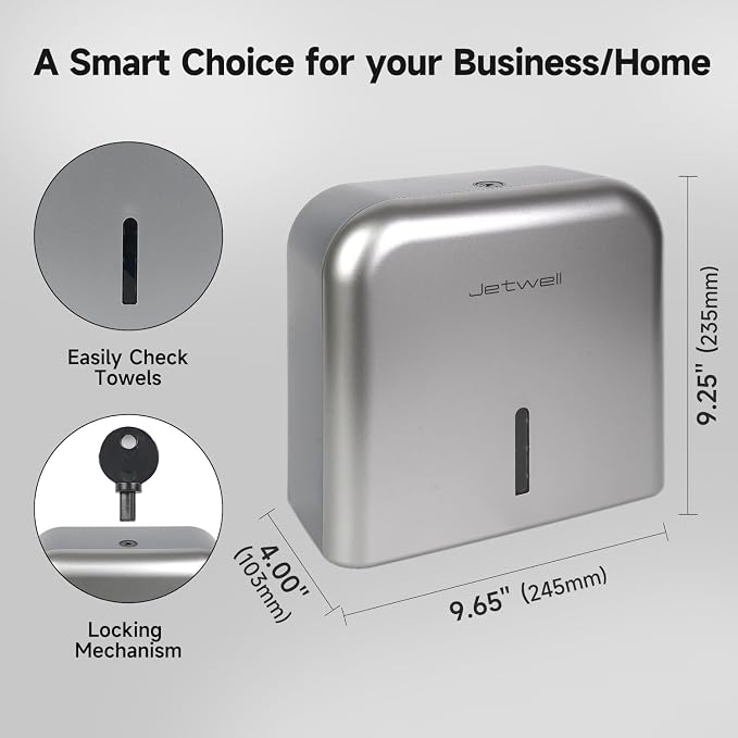 JETWELL Automatic Touch-Less Wall Mount Soap Dispenser and Multifold Paper Towel Dispenser Silver