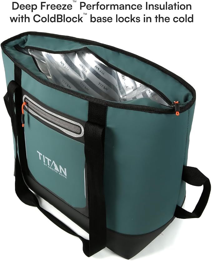 Titan by Arctic Zone Soft Sided Cooler Tote, Insulated Bag with Handle, Shoulder Strap, and Zipper for Lunch, Picnic, and Travel, 30 Can Capacity