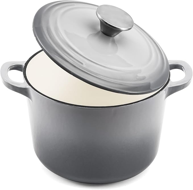2.6 QT Small Enameled Cast Iron Dutch Oven with Lid, Gradient Grey - Mini Heavy Duty Braiser Pot for Bread Baking, Sauces & Side Dishes, Induction Compatible, Oven Safe 500°F for Singles
