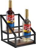 YQBRAO Coffee Syrup Rack Organizer,Liquor Bottle Display Shelf,2-Tier 4 Bottle Stand for Coffee Bar, Kitchen Station, Liquor, Wine, Dressing,Rustic Brown