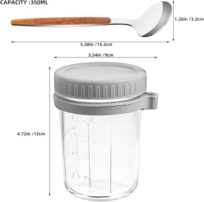 4pcs Glass Overnight Oats Jars with Airtight Lids and Spoons 350ml Kitchen Food Storage Containers for Yogurt, Cereal, and Porridge Meal Prep