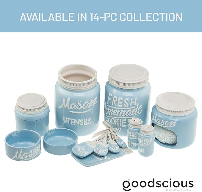 Mason Jar Ceramic Measuring Cups - Stackable Measuring Cups - Measuring Cup Set as Kitchen Gifts - Rustic Measurement Cup for Kitchen Accessories & Decor - A Perfect Holiday Gift Set (Blue, 4 Pc Set)