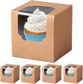 100 Pcs Kraft Brown Cupcake Boxes Individual Bulk Paper Cupcake Containers Single with Insert and Window, Pop up Cookie Boxes and Cocoa Bombs Boxes Packaging for Bakery Gift Giving