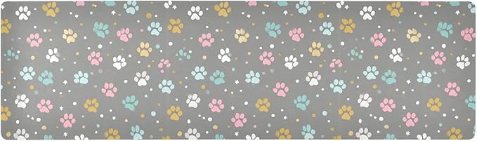 2 in 1 Table Runner Trivet for Hot Pots and Pans Heat Resistant Non Slip Waterproof 39 x 12 Inch Decorative Table Protector for Kitchen Countertop Paw Print Dots Stars Grey