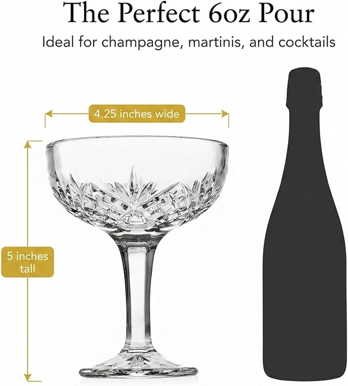 Godinger Champagne Glasses, Champagne Glass Set, Coupes Barware Martini Glasses - Set of 4, 6oz., Dublin Crystal Collection