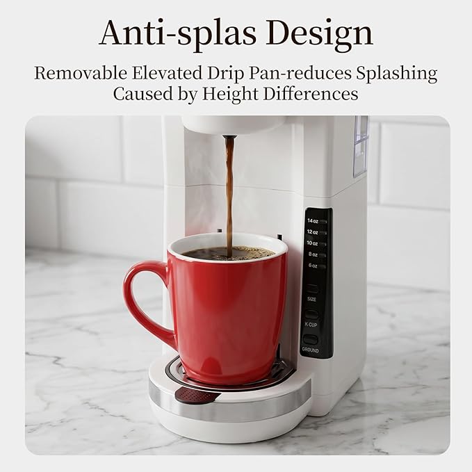 Single Serve Coffee Maker, 2 in 1 for Ground Coffee&Pods, 180s Rapid Brew with 5 Cup Sizes 6-14oz, Auto Shut Off, Small Compact Travel Coffee Machine for Home Office Camping