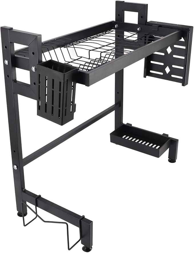 Over Sink Dish Rack Large Capacity Metal Thickened Countertop Dish Drying Shelf 55cm - Foldable Design, Space Saving, Stable Carbon Steel Construction for Kitchen (Single Layer)