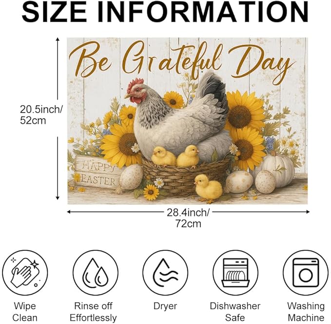 Stove Top Cover for Electric Stove 28.4 x 20.5 Inch Non Slip Stove Mat Oil Proof Grateful Hen Sunflower Glass Cooktop Protector Kitchen Mat
