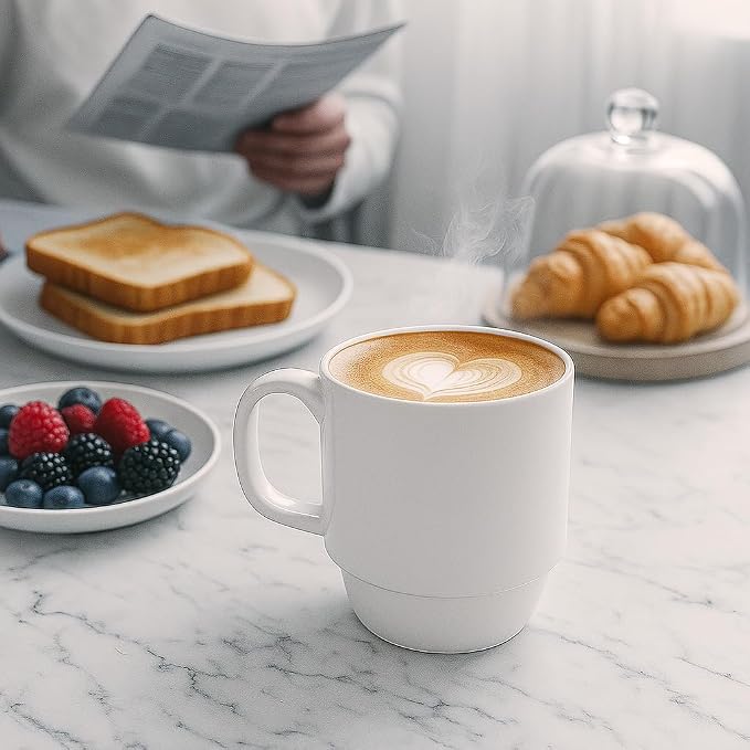 Stackable Porcelain Coffee Mug Set of 4 – 20oz Jumbo Capacity, Space-Saving Ceramic Mugs with Large Handle for Kitchen & Coffee Bar, Microwave & Dishwasher Safe Modern Home Gift