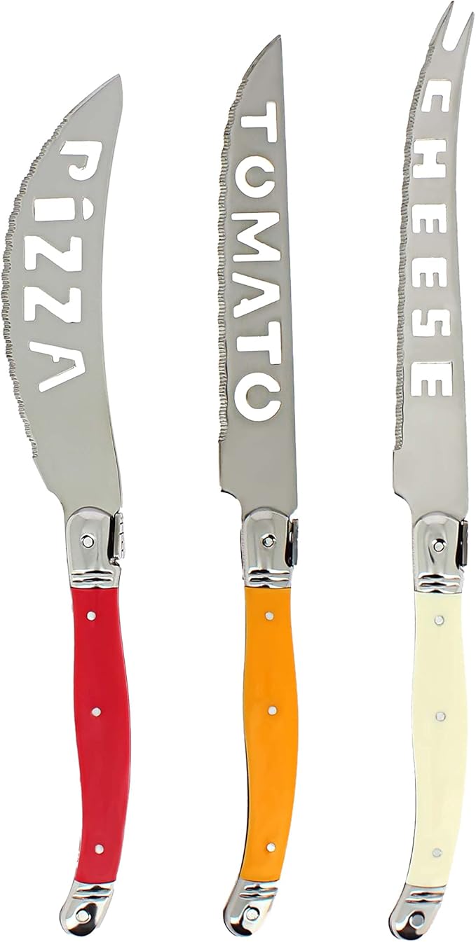 Laguiole 3-Piece Pizza, Tomato & Cheese Knife Set (Tuscan Sunset) - Stainless Steel Knife Set - Smooth Cut Pizza Cutter, Cheese Spreader & Tomato Knife - Dishwasher Safe Kitchen Knife Set