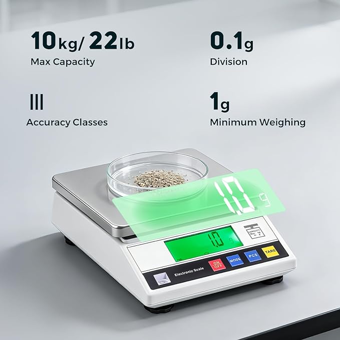 Bonvoisin Lab Scale 10kgx0.1g Counting Scale Digital Analytical Balance Accurate Electronic Scale CE Certification Laboratory Balance Precision Scale Jewelry Gold Scale (10kg, 0.1g)
