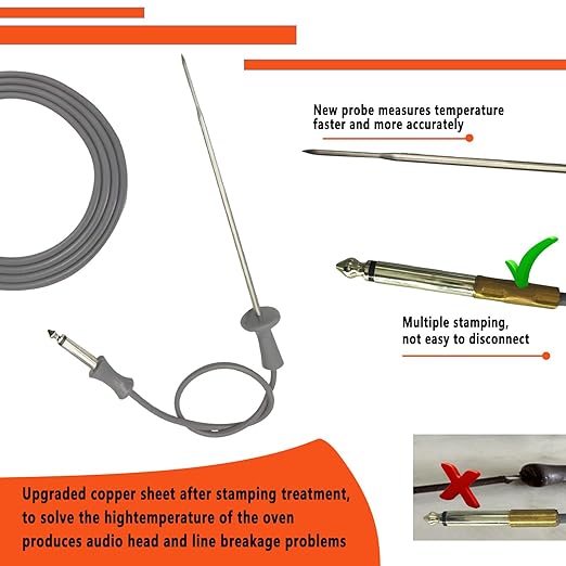 Compatible with GE Oven Meat Probe WB20T10024 & WB20X5050 21-Inch Extended Replacement Probe Food Grade Silicone Stainless Steel Direct Fit Accessory to Restore Oven Temperature Function