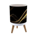 Trash Can with Lid Marble texture wall surface black gold ink graphic granite abstract Press Top Round Small Garbage Bin with Wooden Legs Waste Basket for Kitchen Bedroom Nursery 7L/1.8 Gallon