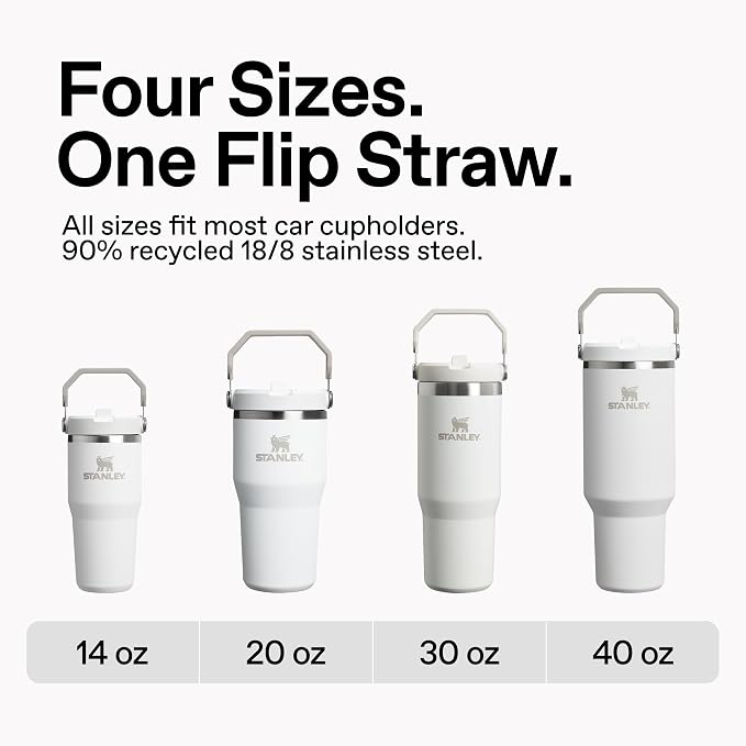 STANLEY IceFlow 2.0 Flip Straw Tumbler with Handle 30 oz | Twist On Lid and Flip Up Straw | Leak Resistant Water Bottle | Insulated Stainless Steel | BPA-Free | Stainless Steel Ash
