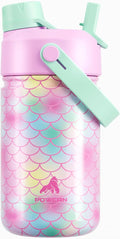12 oz Kids Insulated Mermaid Water Bottle for School: 2-in-1 Straw Spout Lid, Leakproof, BPA-Free, Keep Cold 24H, Reusable Stainless Steel Cup, Birthday Gift for Girls Daughters (Ocean Scales)