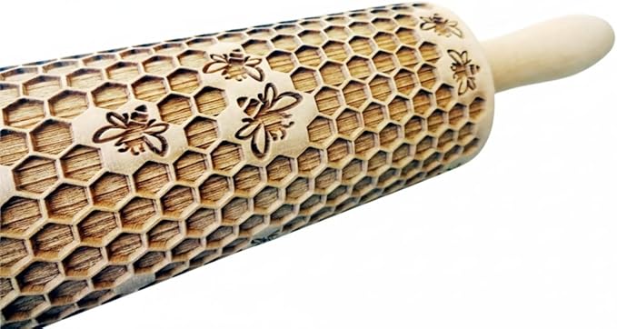 HONEYCOMB EMBOSSING ROLLING PIN LASER ENGRAVED ROLLING PIN WITH BEES PATTERN FOR HOMEMADE COOKIES