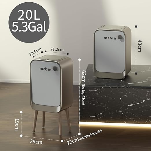 MRBIN Motion Sensor Trash Can Bathroom with Butterfly Lid and Leg, 5.5 Gal / 20 L Tall Automatic Touchless Electric Smart Waste Basket, Toilet Covered Garbage Dustbin for Bedroom, Eclipse Grey