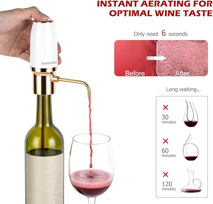 Electric Wine Aerator Dispenser Electric Smart Decanter Professional USB Rechargeable Wine Decanter With Upgraded Adjustable Stainless Steel Telescopic Connecting Tube Wine Gift for Mom Wife…