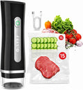 FEPPO Vacuum Sealer for Food with Visible Water Tank, Handheld Saver Compact Vacuum Sealer Machine with 30 Reusable Bags for 6X Preservation & Fresh, Black