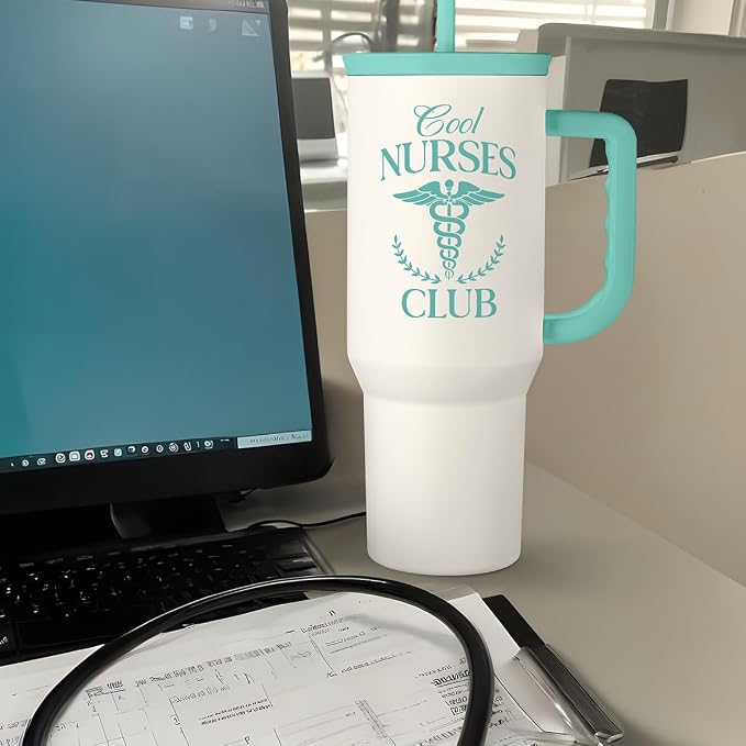 SANDJEST Nurse Gift for Women, Nutrition Facts Tumbler with Handle, Insulated Stainless Steel Travel Coffee Mug for Nursing Friends, Aprreciation Gifts for Nurse Week, Birthday, Christmas, 40oz
