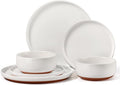 E-far 6-Piece Stoneware Dinnerware Sets, Plates and Bowls Sets for 2, Ceramic Dishware Dishes Set with Terracotta Base, Chip & Scratch Resistant, Microwave & Dishwasher Safe, Speckled White