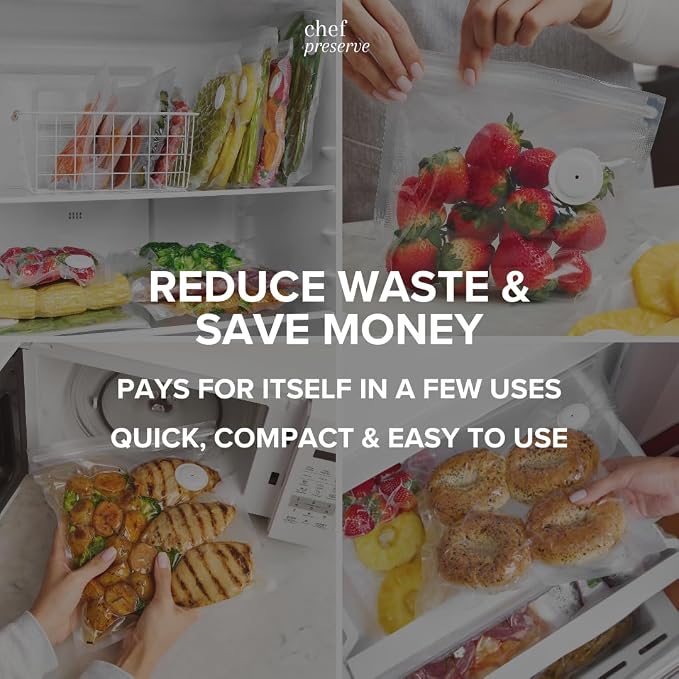 Chef Preserve Reusable Vacuum Sealer Bags for Food - 30 BPA-Free Large (12 x 13 in) Food Storage Bags, Freezer, Microwave - Odor-Resistant, Leak-Proof - Compatible with Chef Preserve Vacuum Sealers