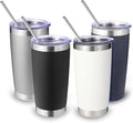Volhoply 20oz Stainless Steel Tumbler with Lid and Straw Bulk 4 Pack,Double Wall Insulated Travel Iced Coffee Mug Fits Cup Holder,Powder Coated Cups for Hot/Cold Drinks,Gifts for Women（Mix,4 Set）