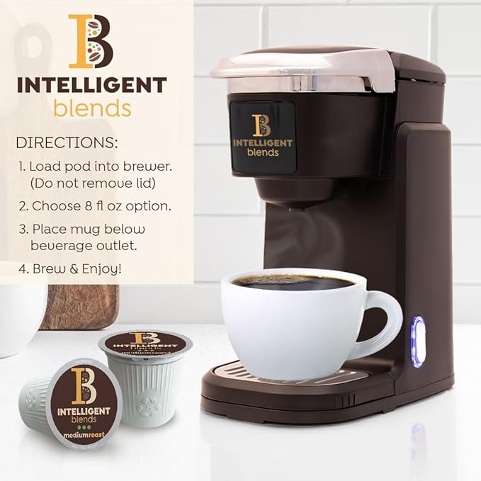 Intelligent Blends Medium Dark Roast Coffee Pods, 16 ct, Single Serve Pods – 100% Arabica Coffee, Compatible with Keurig K Cups Maker