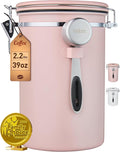 Veken Coffee Canister, 39OZ Large, Airtight Stainless Steel Food Storage Container for 2.2lbs Coffee Beans, Ground, Sugar, Tea, Cookie,Flour, Kitchen Bar Accessories with Date Tracker & Scoop, Pink