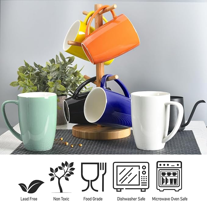 homEdge Porcelain Mug Set, 12 Ounces Cup for Tea, Latte, Mocha, Hot Chocolate, Set of 6, White