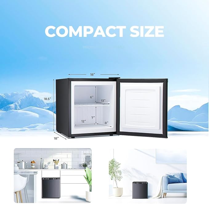 Electactic 1.1 Cu.ft Small Freezer, Mini Upright Freezer with 7 Adjustable Thermostat, Removable Shelves, Reversible Single Door, for Bedroom/Home/Dorms/Apartment (Black)