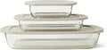 Amazon Basics Glass Baking Dishes with BPA-Free Lids, 6-Piece Bakeware Set, Borosilicate Glass, Oven-Safe up to 752°F, Non-Slip and Stackable, Dishwasher-Safe, Linen Gray
