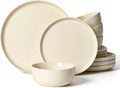 Famiware Milkyway Stoneware Dinnerware Set, 12-Piece, Plates and Bowls for Everyday & Formal Dining, Service for 4, Microwave and Dishwasher Safe, Scratch-Resistan, Almond Milk
