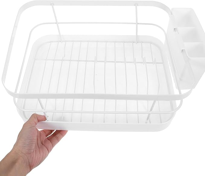 Garneck Kitchen Dish Drying Rack Over Sink, White Large Capacity Plate and Bowl Drainer with Chopstick Holder, Countertop Storage Organizer for Home Kitchen, Holds 9 Plates and 12 Bowls