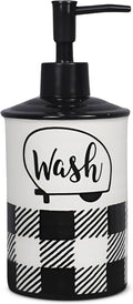 Young's Inc Ceramic Soap Dispenser, Happy Camper Buffalo Plaid Shampoo and Conditioner Dispenser, Modern Bathroom Essential with Plastic Pump, 5"