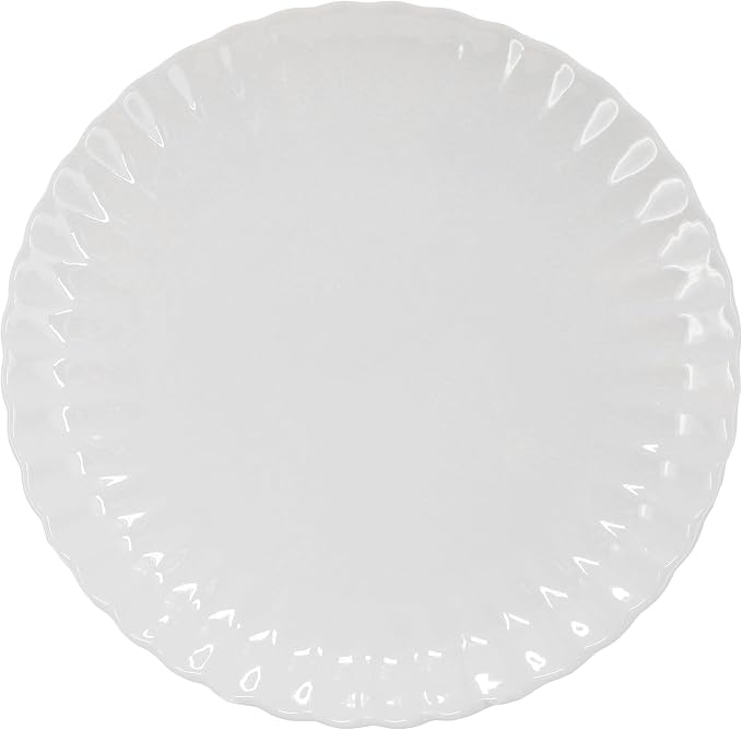Elama Jane 16 Piece Scalloped Double Bowl Porcelain White Dinnerware Set, Serveware, Tableware, Bowls, Plate Set (Jane)