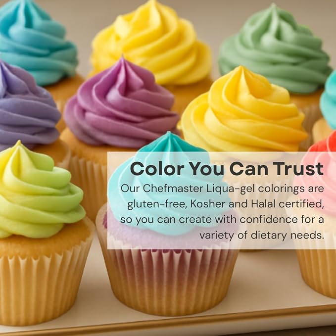 Chefmaster - Natural Liqua-Gel Food Coloring Kit - Natural Gel Food Coloring - 8 Count Pack - Plant-Based Ingredients, Naturally Vibrant Colors, Blends Easily - Made in the USA