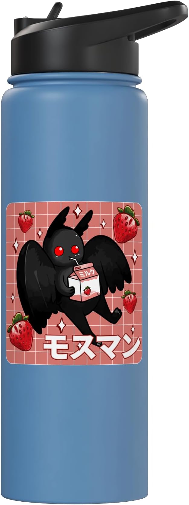 Cryptid Mothman Lover Kawaii Strawberry Milk Shake Carton Stainless Steel Insulated Water Bottle