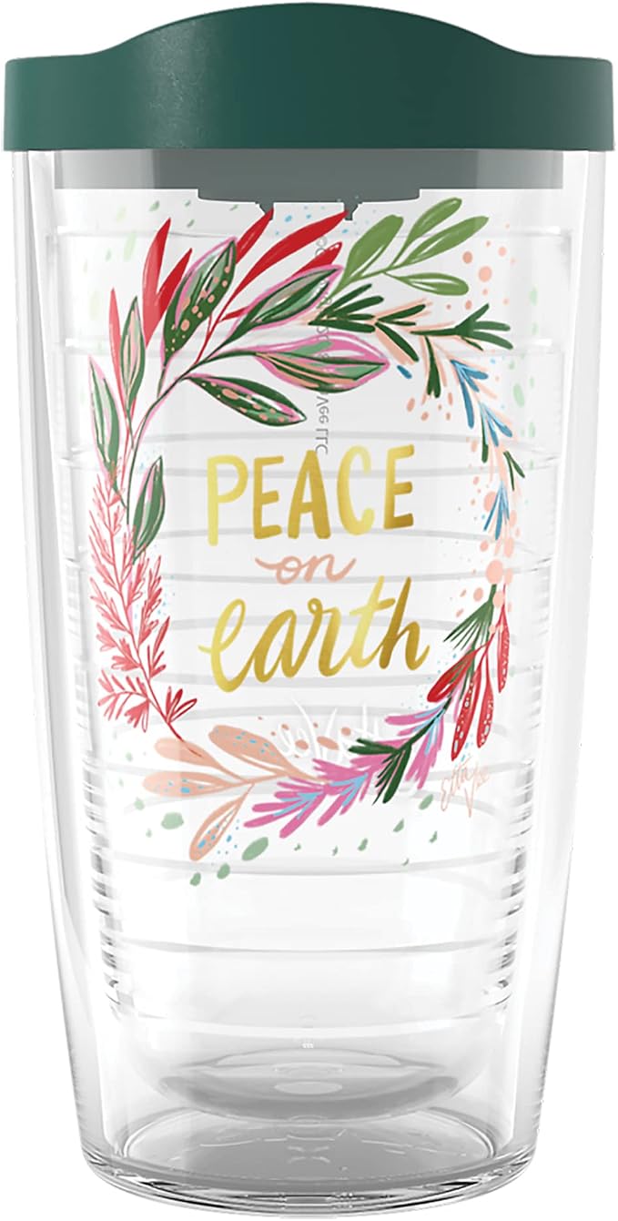 Tervis EttaVee Christmas Holiday Peace On Earth Made in USA Double Walled Insulated Tumbler Travel Cup Keeps Drinks Cold & Hot, 16oz, Peace