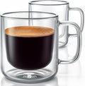 Aquach 8oz Double Walled Glass Coffee Mugs 2pcs, Insulated Espresso Cups | Dishwasher/Microwave Safe, Borosilicate Glass, Double-walled, Smooth Rim, Comfort Handle, Small Capacity