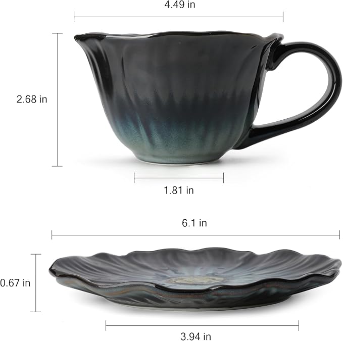 Cappuccino Cup with Saucer Set,Ceramic Latte Cup,Espresso Coffee Tea Mug for Home Kitchen Office Coffee Bar (Blue)