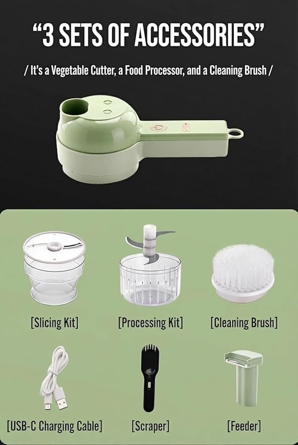 4-in-1vegetable cutter,multi functional electric vegetable slicers,garlic chopper mini, garlic food processor, electric wireless food slicer