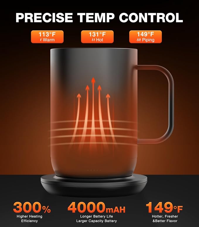 Kepwam Self-Heating Coffee Mug T1, 16oz Rechargeable Heated Coffee Mug, Smart Coffee Warmer Mug with App-Controlled,Advanced Temperature-Controlled Heating Coffee Gifts for Women Men Coffee Lover