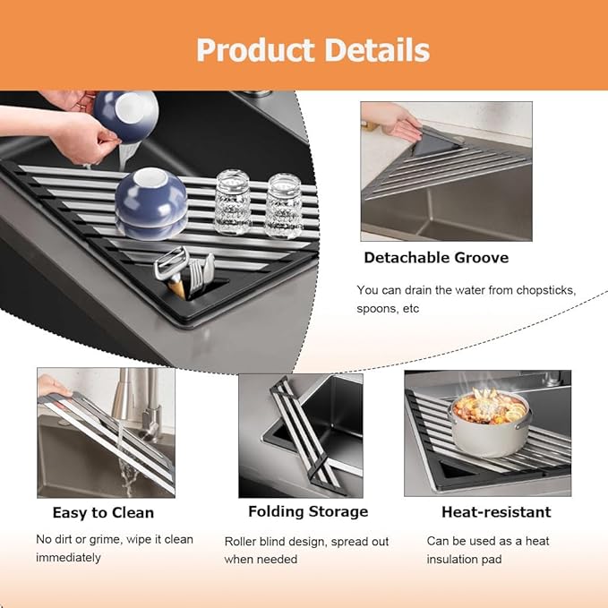 2 Packs Collapsible Triangle Dish Drying Rack for Sink Corner, Multipurpose Anti-Slip Over The Sink Dish Drainer Mat for Kitchen(Black,Small)