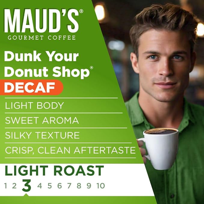 Maud's Decaf Donut Shop Coffee Pods, 100 ct, Decaffeinated Light Roast Coffee in Single Serve Pods – 100% Arabica Beans, Compatible with Keurig K Cups Maker
