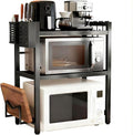 Microwave Oven Rack, Expandable Microwave Stand Countertop Shelf Heavy Duty 3-Tier Shelf with Cutting Board Holder Knife Rack and Chopstick Storage for Kitchen Top Organizer, Holds 55lbs, 6 Hooks