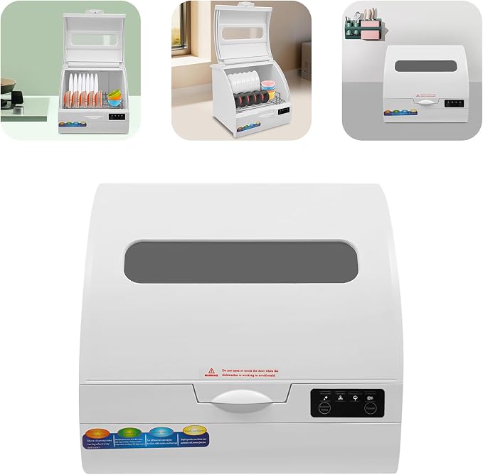 Countertop Dishwasher, Portable Dishwasher With Water Tank, 3 Washing Programs, 360-Degree Water Spraying, 75°C Hot Air Drying Technology, 110v, 1200w (White1)