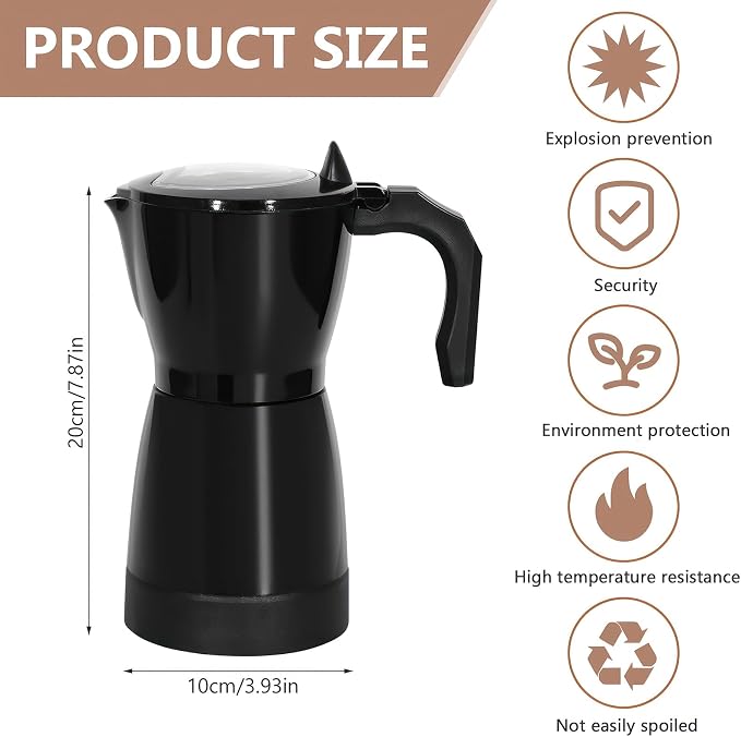 Coffee Pot Electric Espresso Coffe Maker, 300ml 6 Cups Aluminum Moka Pot with Overheat Protection and Detachable Base, Portable Italian Moka Maker, 450W, Black