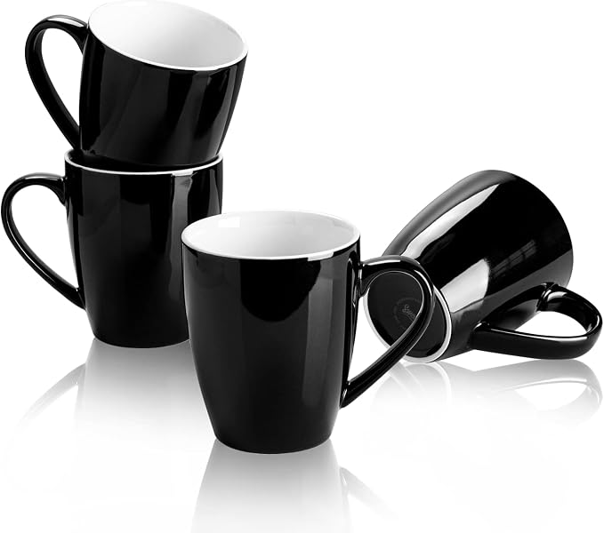 Sweese Porcelain Coffee Mugs - 16 Ounce (Top to the Rim) for Coffee, Latte, Tea, Cocoa, Set of 4, Black
