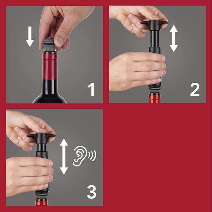Vacu Vin Wine Saver Pump Black with 8 Vacuum Stopper Grey - Airtight Seal for Opened Bottles to Preserve the Freshness Up to 10 Days - Easy to Use Perfect for Every Occasion